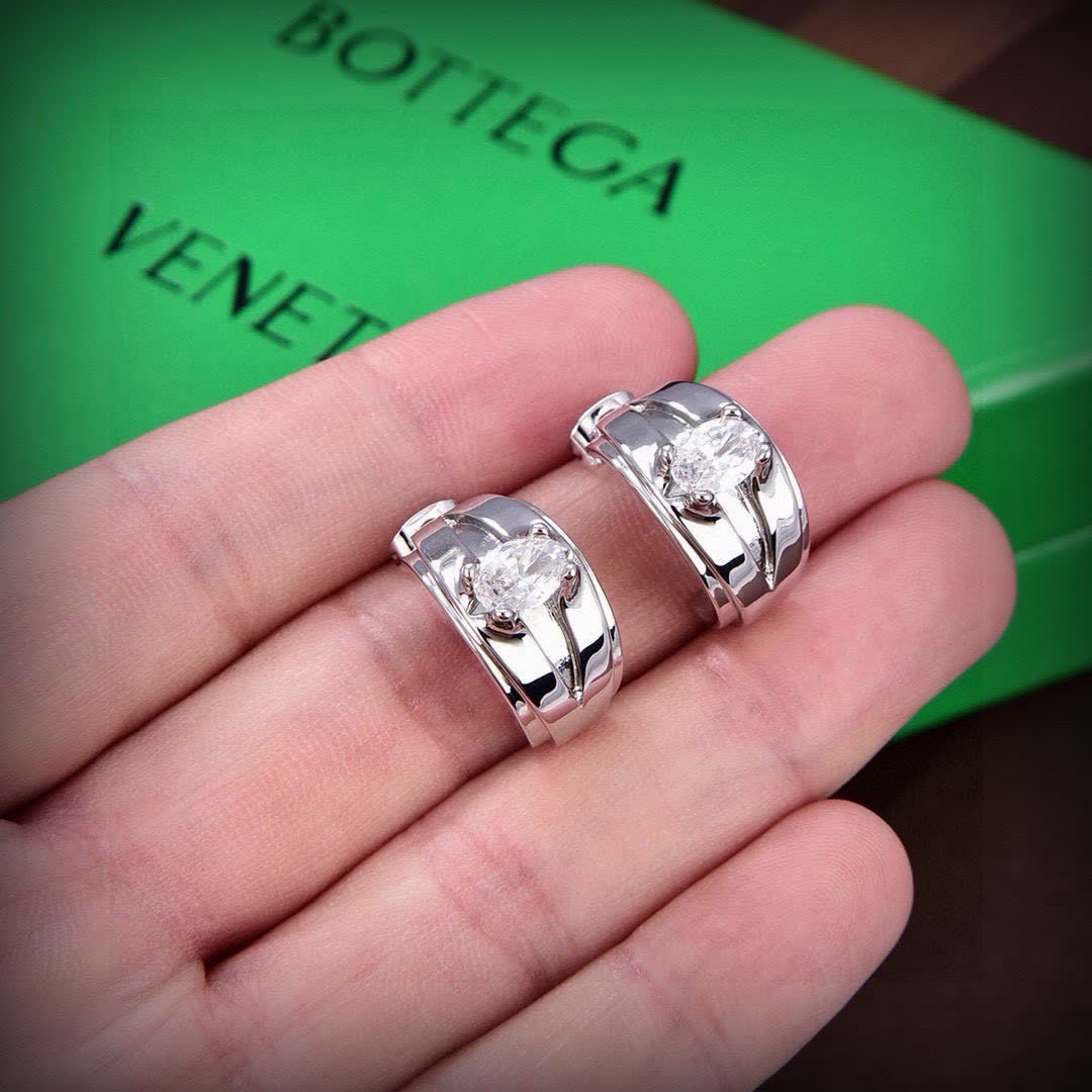 Bottega Veneta Silver Hoop Earrings with Crystal Accents